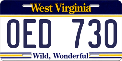 WV license plate OED730