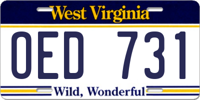 WV license plate OED731