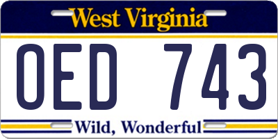 WV license plate OED743