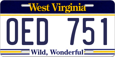 WV license plate OED751