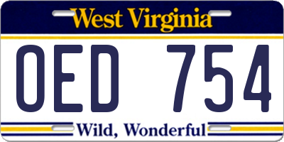 WV license plate OED754