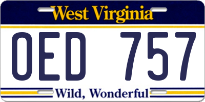 WV license plate OED757