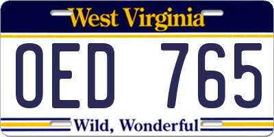 WV license plate OED765