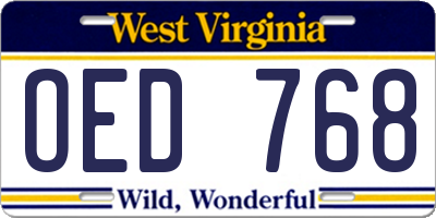 WV license plate OED768