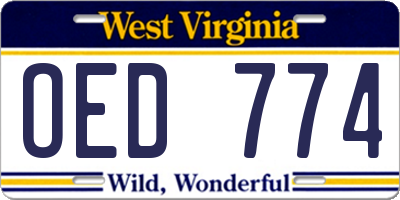 WV license plate OED774