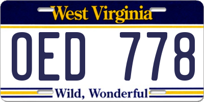 WV license plate OED778