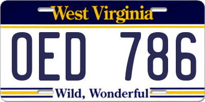 WV license plate OED786