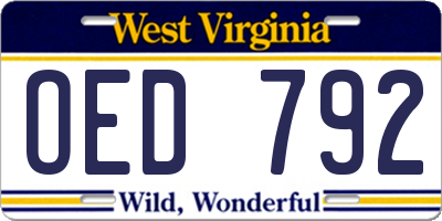 WV license plate OED792