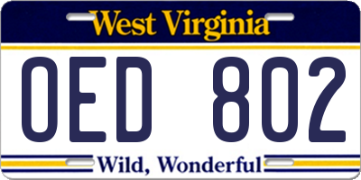WV license plate OED802