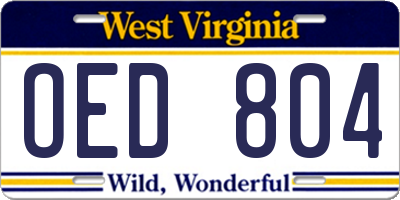 WV license plate OED804
