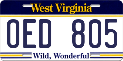 WV license plate OED805