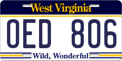 WV license plate OED806