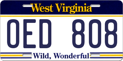 WV license plate OED808
