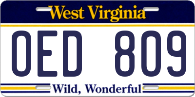 WV license plate OED809