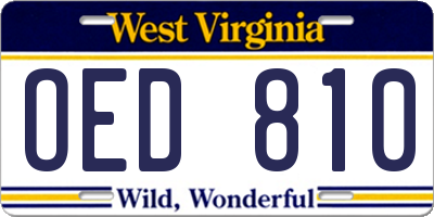 WV license plate OED810