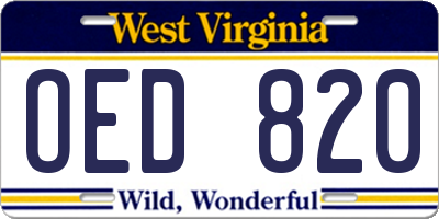 WV license plate OED820