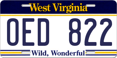 WV license plate OED822