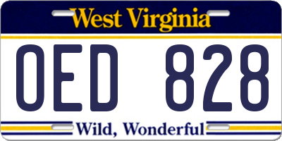 WV license plate OED828