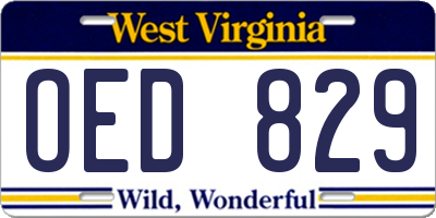 WV license plate OED829