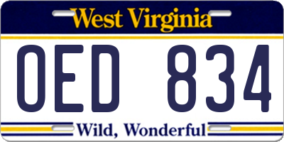 WV license plate OED834