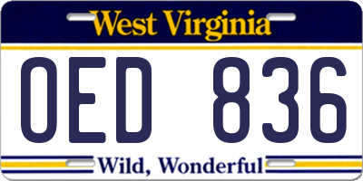 WV license plate OED836