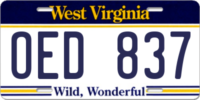 WV license plate OED837
