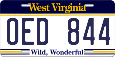 WV license plate OED844