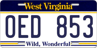 WV license plate OED853