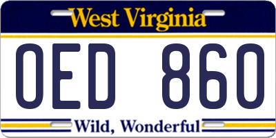 WV license plate OED860