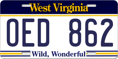 WV license plate OED862