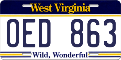 WV license plate OED863