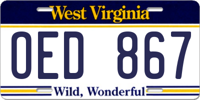 WV license plate OED867