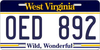 WV license plate OED892