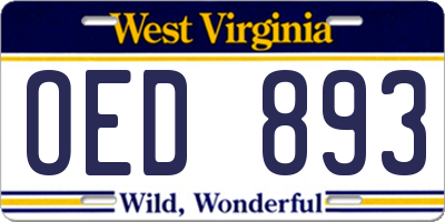WV license plate OED893