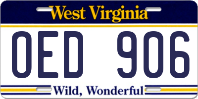 WV license plate OED906