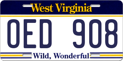 WV license plate OED908