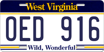 WV license plate OED916