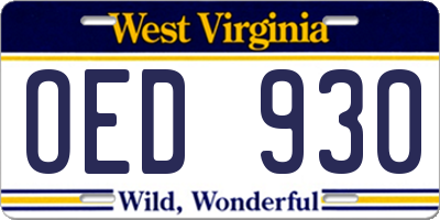 WV license plate OED930