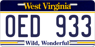 WV license plate OED933