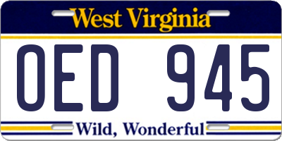 WV license plate OED945