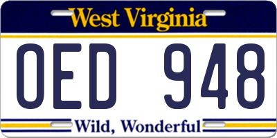 WV license plate OED948