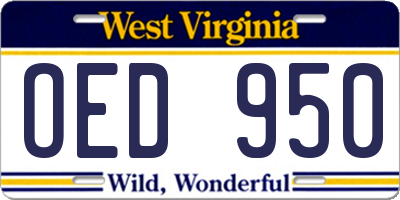 WV license plate OED950