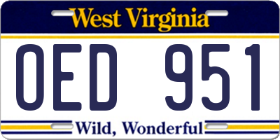 WV license plate OED951