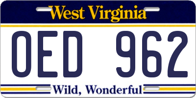 WV license plate OED962