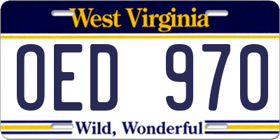 WV license plate OED970