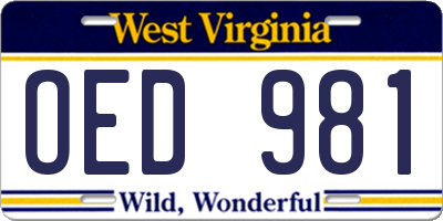 WV license plate OED981