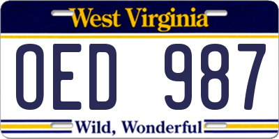 WV license plate OED987