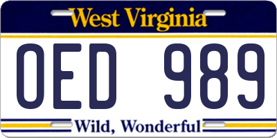 WV license plate OED989