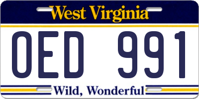 WV license plate OED991