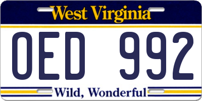 WV license plate OED992